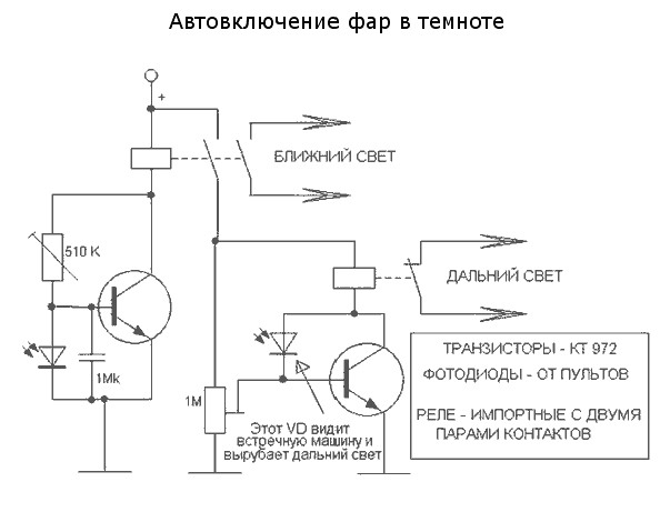 oppozit.ru: Схема для автоматического включения фар в темноте